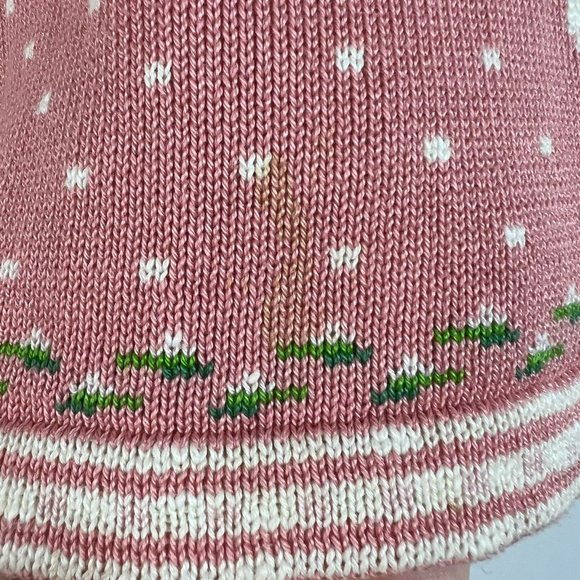 Vintage Goose V-Neck Pullover Sweater Vest Pink White Cottagecore Granny Size L - Picture 4 of 9